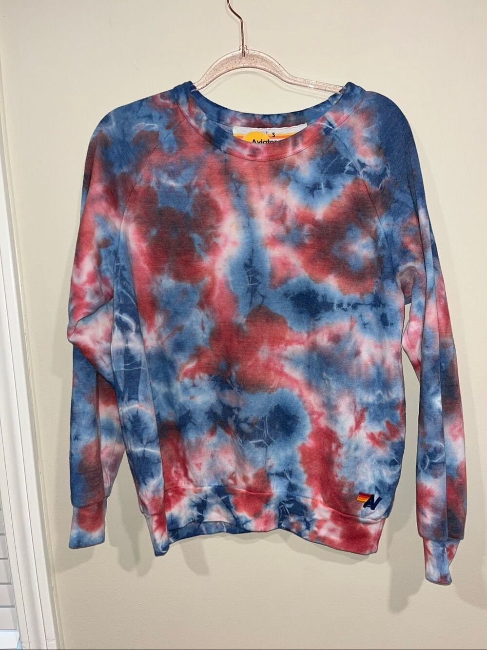 Aviator Nation Red White and Blue Tie Dyed Crew Neck Size Small